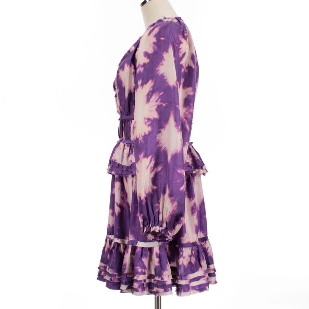 Ulla Johnson Emery Silk Ruffle Long Sleeve Mini Dress Purple Shibori Size 0 NWOT - Picture 11 of 15